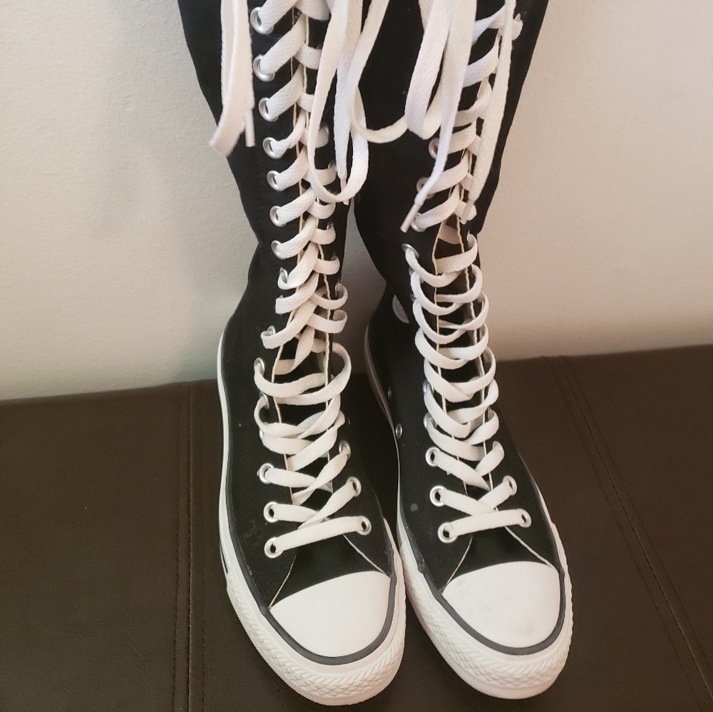 black knee high converse high tops